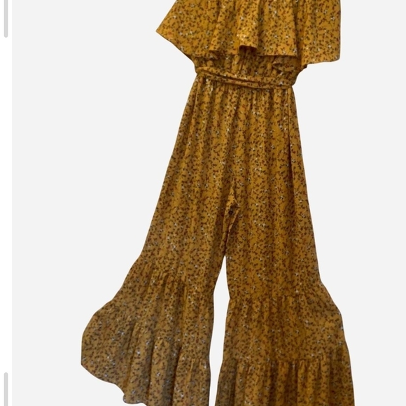 Umgee Mustard Floral Strapless Jumpsuit - Picture 6 of 7